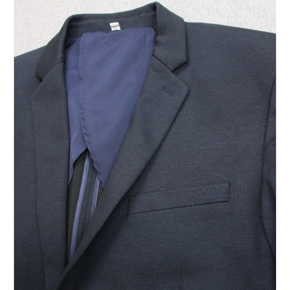 Express Blazer Mens 42R Blue Black Stretch Slim Fit Two Button Classic Jacket - Picture 2 of 11